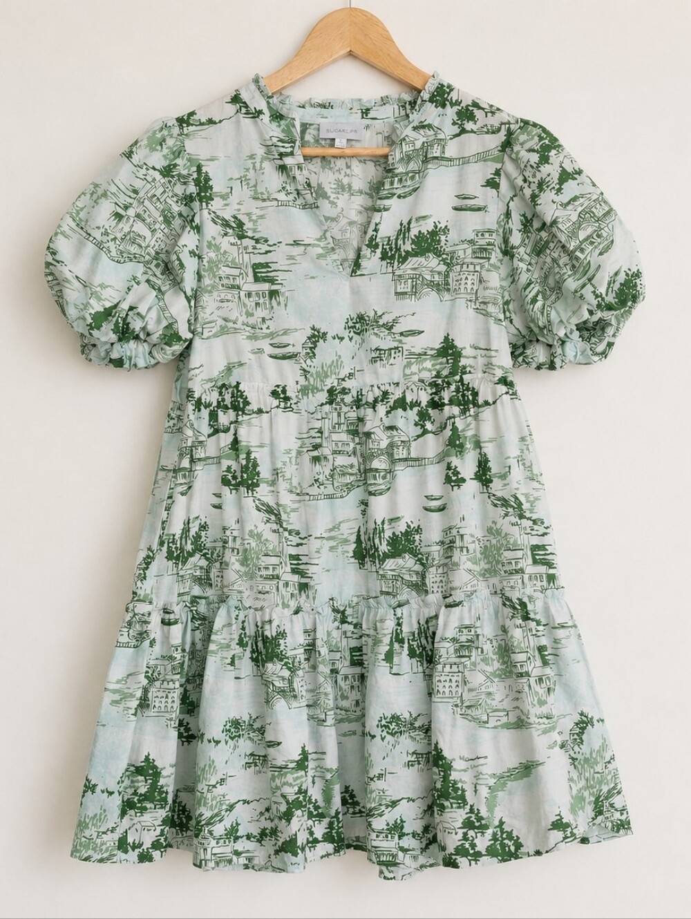Sugarlips cottagecore toile print dress, puff sleeves, 100% cotton, size M